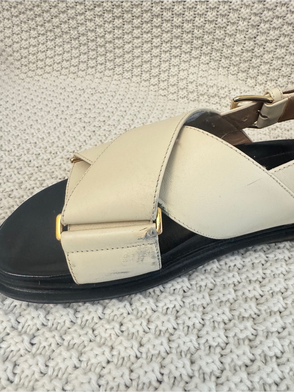Marni Cream Leather Crisscross Slingback Sandals with Black Footbed - Picture 5 of 7